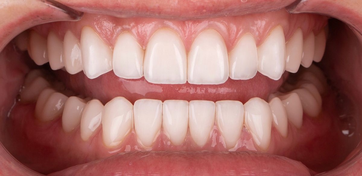 Prosthetic restoration of 4 chewing teeth with zirconium crowns